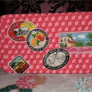 Estee Lauder makeup bag Pouch Womens Sak Travel Cute Pink Zip Organize Bath Home